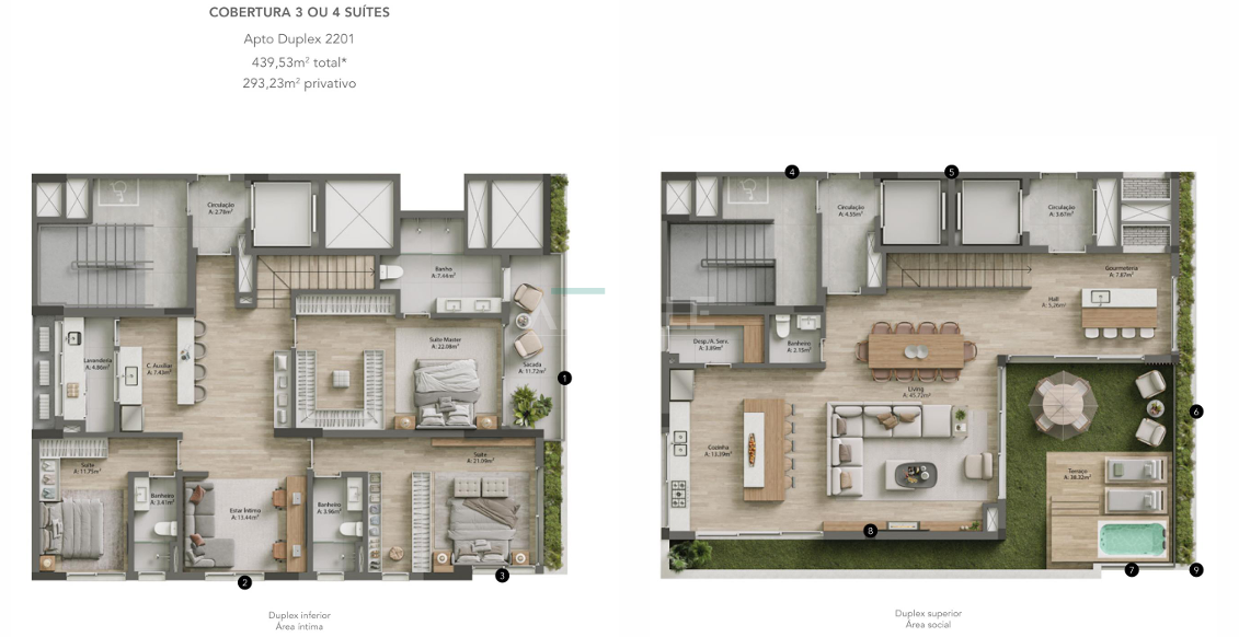 planta cobertura 3 ou 4 suítes